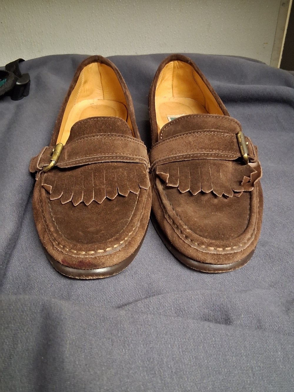 Cole Haan Brown Suede Kiltie Loafers with Side Buckle
